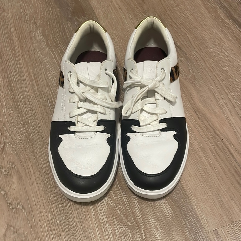 Cole Haan size 8 black, white, cheetah, gold accented sneakers